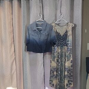 ONE WORLD Blue and Cream Midi Dress